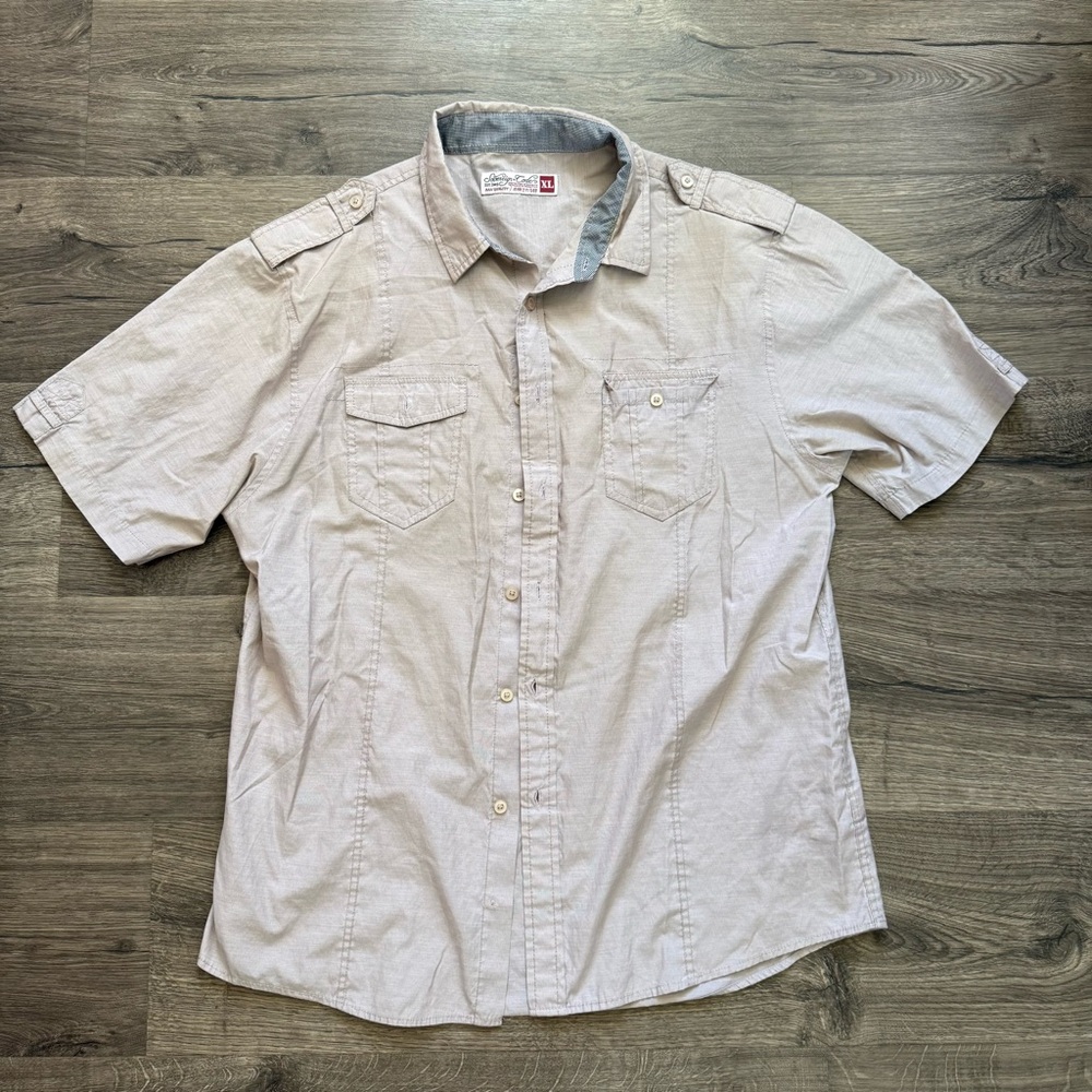 Sovereign Code Neutral Tan Button Up Shirt Size XL Men Vintage Y2K